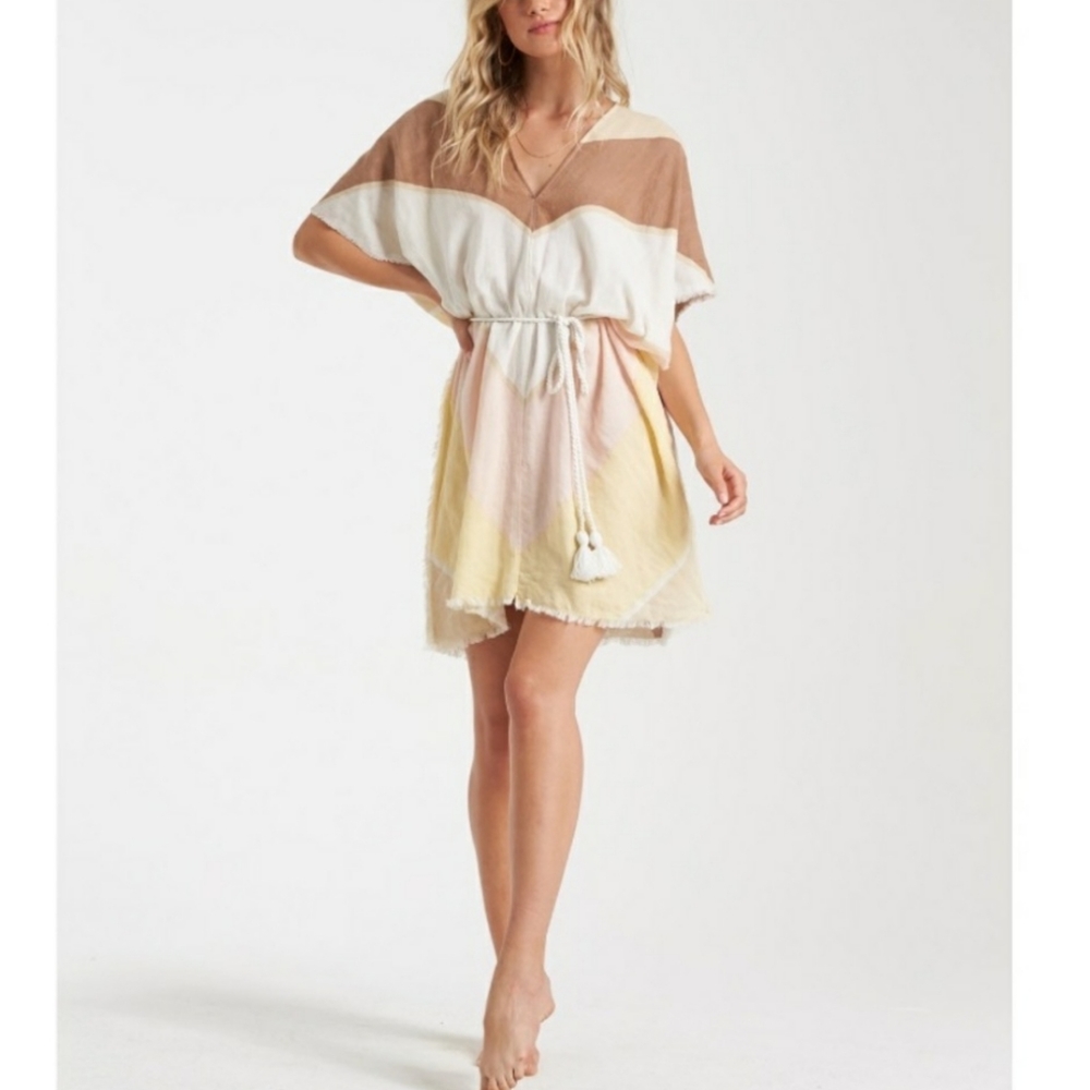 Billabong Beach Cover-up Retro Pastels Colorblock Raw Edges NWT Summer Vacation